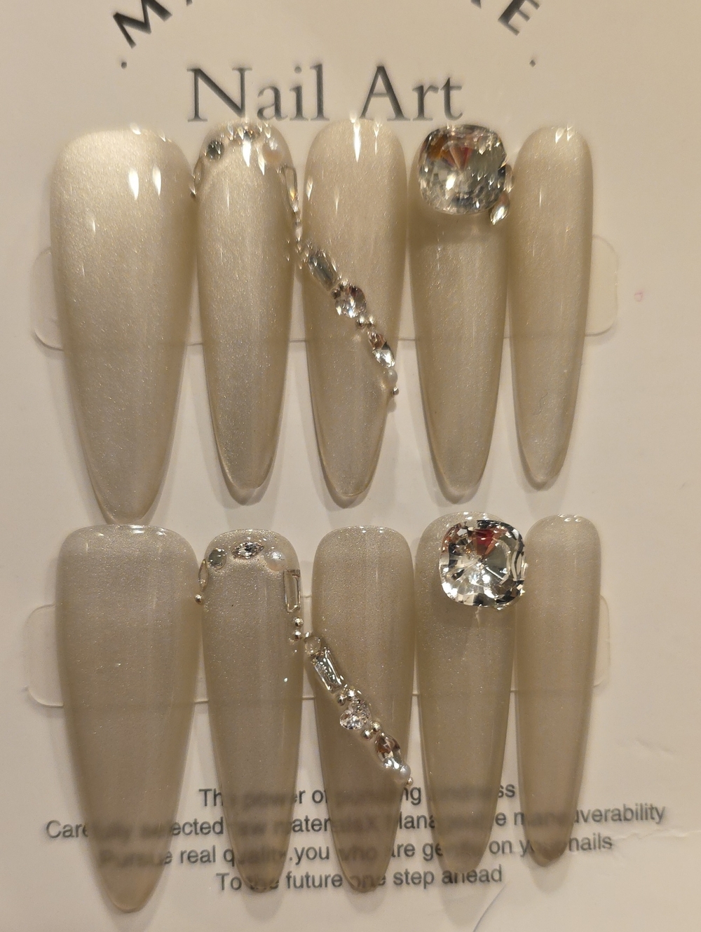 Pearl White Rhinestone Stiletto Press-On Nails - Size 0-5-4-5-8 Med/l